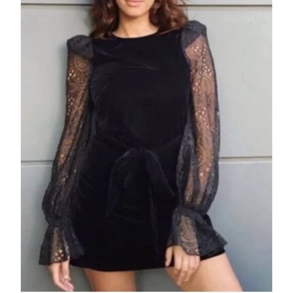 The Vampire's Wife x H&M Neo-Gothic black velvet mini dress lace balloon sleeves - Picture 1 of 10